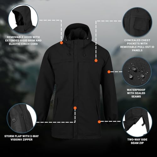 Propper Men's 3 in 1 Hardshell Parka, Black, XX-Large Long by Propper - Image 2