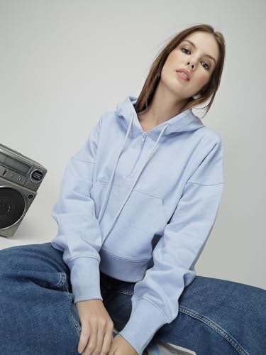 Image of Unifirnge Casual Wear Solid Crop Zipper Jacket Hooded Neck Full Sleeves Hoodie for Women Hoodies Women Stylish Sweater for Woman Stylish Cotton Blend Fleece Hoodie Winter wear Hood Regular Fit