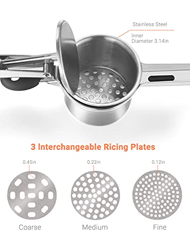 Willizter Potato Ricer, Stainless Steel Potato Ricer Fruit And Vegetables Masher Food Ricer Large Capacity With 3 Interchangeable Discs & Inner Cup #TOP3
