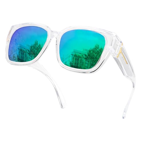 Image of SIPHEW Mirrored Sunglasses Polarized Fit Over Glasses for Women - Trendy Large Square w UV400 Protection Sun Glasses