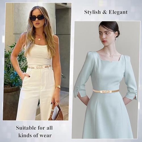 Glamorstar Women Skinny Belts for Dresses Thin PU Leather Waist Belt with Gold Buckle3