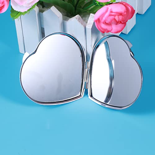 Espejo compacto doble cara en forma de corazón portátil miniatura 6