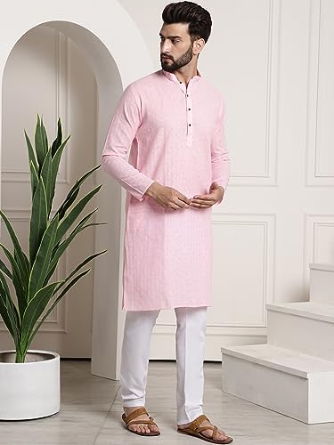 Image of SOJANYA (Since 1958 Men's Cotton Blend Checked Kurta and Churidar Pyjama Set