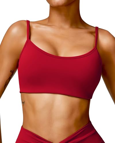 Image of QUOJIZY Sports Bras for Women Open Back Workout Tops for Women Yoga Bra Spaghetti Straps Twist Back