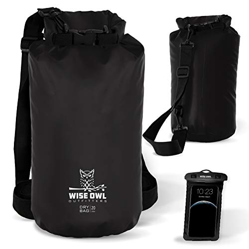 Wise Owl Outfitters Sac étanche - Sacs étanches épais et durables - pour kayak, bateau, sports nautiques et camping - Tailles 5L, 10L et 20L - Noir, 20L Cover