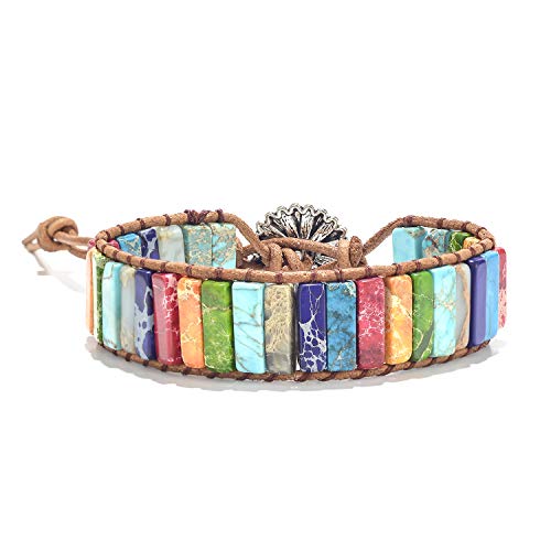 Sedmart Fashion Gemstone Bracelets Handmade Bracelets Jewelry Multicolor Yoga Bracelets Friendship Boho Bracelets Leather Bracelets Rectangle Stone Healing Bracelets Sunflower Button Wrap Bracelet thumb #1