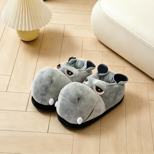 Image of Fluffy Hippo & Elephant Slippers - Oversized Warm House Slippers for Adults | Non-Slip Soft-Sole Indoor Slippers