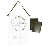 Plakat Banner Girlande WELCOME TO BABYSHOWER personalisierbar mit Namen Botanical Eukalyptus Blätter weiß grün Raum-Deko Baby-Party Gender-Reveal Geburt Mädchen Junge Dekoration Accessoires