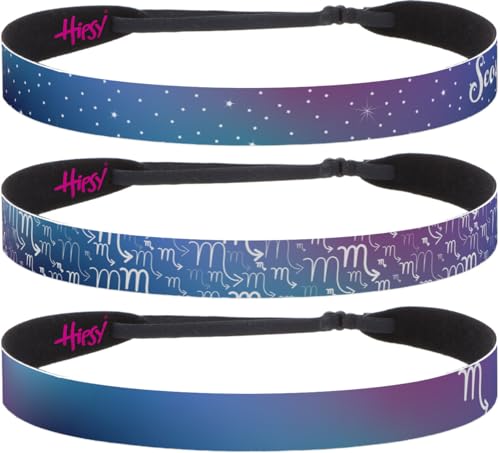 Hipsy 3-pack Adjustable Non Slip Zodiac Sign Headband 7/8" Astrology Hair Bands for Women Girls & Nurses (Scorpio Symbol Galaxy 3pk)