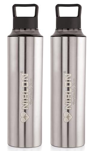 Image of NIRLON Eco Pure Single Wall Stainless Steel Water Bottle, Water Bottles For Fridge Pack of 2|Leak Proof|Office|Gym Bottle|Home|Kitchen|Hiking|Treking Bottle|Travel Bottle [Black Color|900ml]