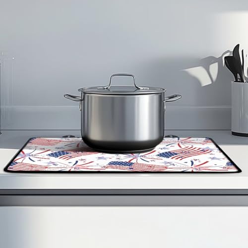 Image of Poceacles 4th of July Stove Cover for Stovetop, Induction Electric Stove Top Protector Oil Resistant Heat Resistant Washer Dryer Top Mat, 29 inch x 21 inch, American Flag Fireworks Star Pattern