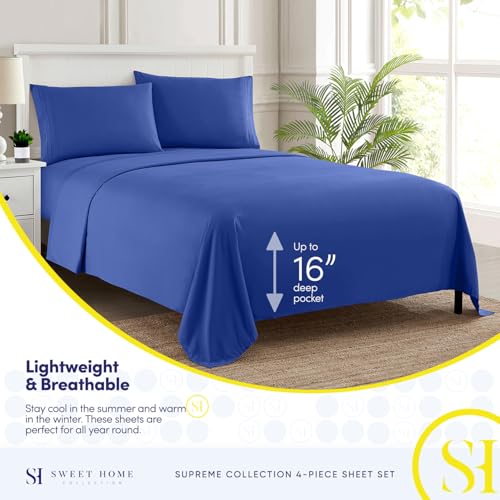 Queen Size Bed Sheets - Breathable Luxury Sheets with Full Elastic & Secure Corner Straps Built In - 1800 Supreme Collection Extra Soft Deep Pocket Bedding Set, Sheet Set, Queen, Royal Blue
