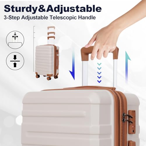 Luggage Sets 3 Piece, Carry-On & Checked Luggage, 28/24/20 Inch, TSA Approved Lock, Hardshell Suitcase, Blue & Beige2