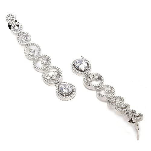 Rhodium-Plated Silver Toned American Diamond Drop Earrings