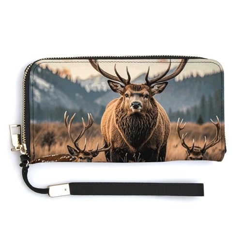 HJUQNGF Portefeuille long en cuir avec dragonne pour femme - Grande capacité - Avec dragonne - Avec fermeture éclair