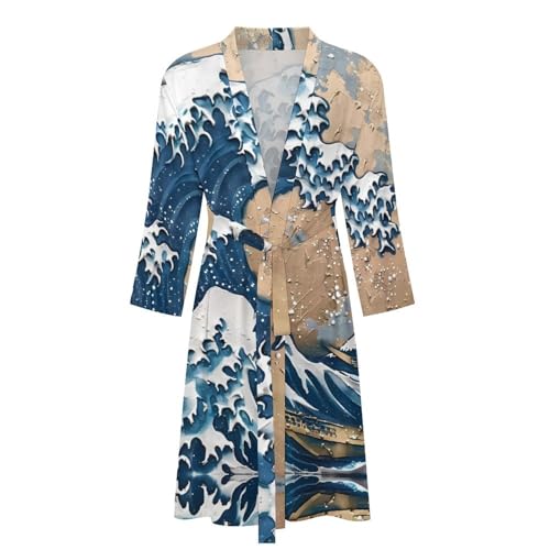 The Great Wave of Kanagawa Art Men's Bathrobes Soft Long Robe Lightweight Nightgown Sleepwear Loungewear3