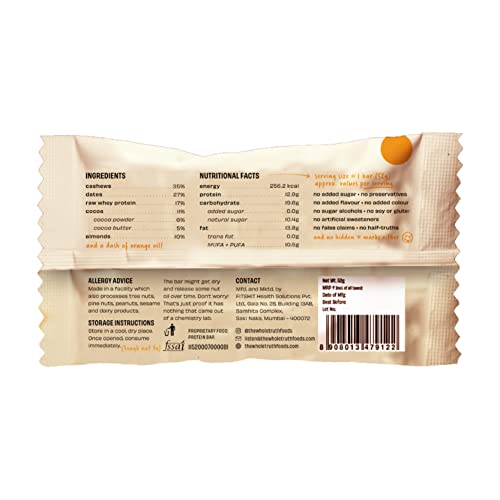 The Whole Truth Protein Bars - Orange Cocoa Pack of 6 (6 x 52g) All Natural, No Added Sugar