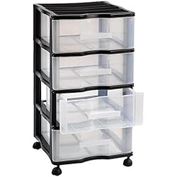 Cajoneras De Plastico Famsa TIENDA EURASIA® Cajonera de Plástico con Ruedas - Cajoneras de Plástico Resistentes (Negro, 4 Alturas 39x38x68 cm)