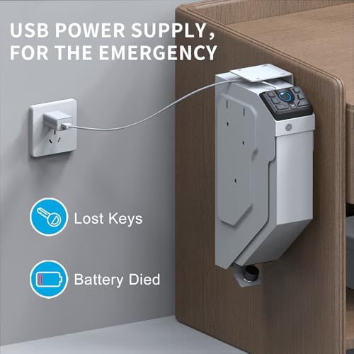 Image of VERPROOF Biometric Gun Safe for Handgun Drop Down Pistol Safe, Smart Pistol Safe with Fingerprint, PIN Code, Key Access for Nightstand, Desk, Bedside, Low-Vis Mode, Type-C Power (White)