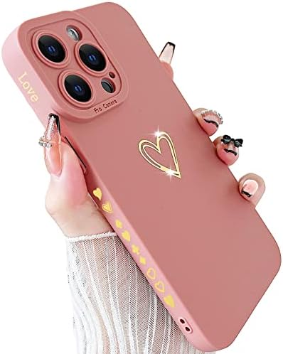 SmoBea Compatible with iphone X/Xs Case, Cute Gold Heart Pattern Phone Case for Women Girls With Side Small Love Pattern Silicone Protective Shockproof Phone Case (Red)