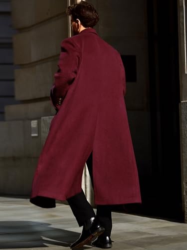 Runcati Mens Wool Blend Pea Coat Notched Collar Double Breasted Long Jacket Trench Coats Classic Winter Overcoat4