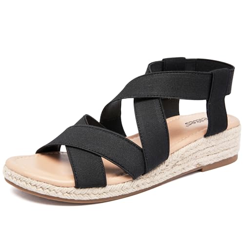 Veittes Women's Platform Wedge Heel Sandals - Open-Toe Adjustable Elastic