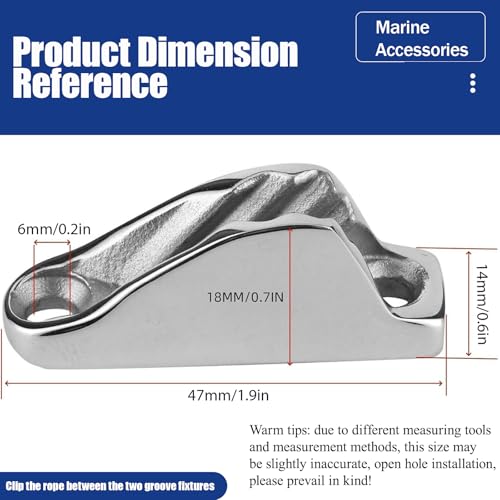 Image of Rope Cam Cleat, 316 Stainless Steel Rope Clam Cleat, Boat Clam Rope Line Clamp Jam Grip for Tensioning 6mm Boat Marine Yacht Ropes Ship Kayak Accessories Cleat Cleats for Boat