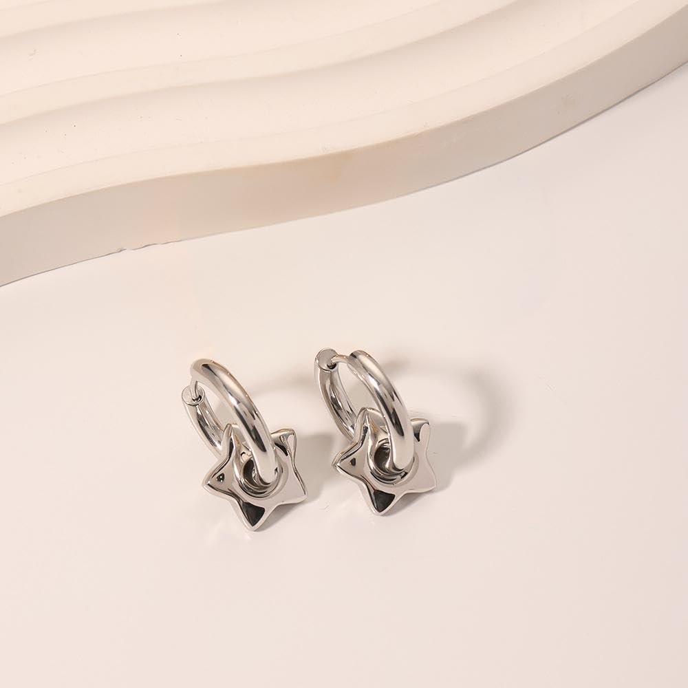 Star Hoop Earrings for Women Silver Star Earrings Exquisite Chunky Star Earrings Jewelry - Image 5