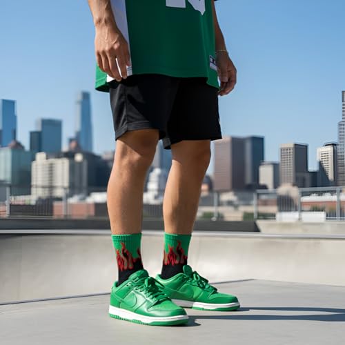 Image of Flame Design Crew Socks, Multicolor Cotton Blend, Athletic Style, Novelty Fire Pattern, 7 Pack