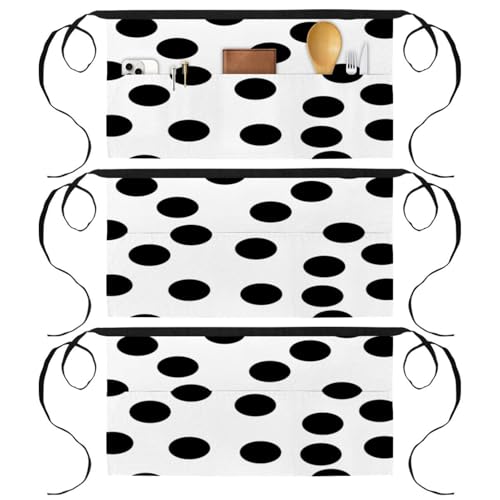 Tablier court de chef lot de 3 demi-tabliers de cuisine à pois avec 3 poches de rangement