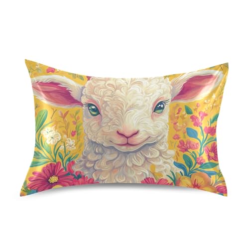 Funda de almohada de satén de cordero de Pascua, funda de almohada estándar de 20 x 26 pulgadas