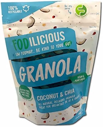 Fodilicious Low FODMAP Certified Granola, Coconut & Chia - Gluten Free, Vegan & Plant-based, Allergen Free, Nut Free Granola, Non GMO, Low Calorie Cereal 3 x 360g