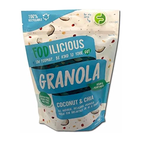 Fodilicious Granola Coconut & Chia - Low FODMAP Certified Granola, Gluten Free, Vegan & Plant-Based, Allergen Free, Nut Free Granola Low Calorie Breakfast Cereal 3 x 360g Cover