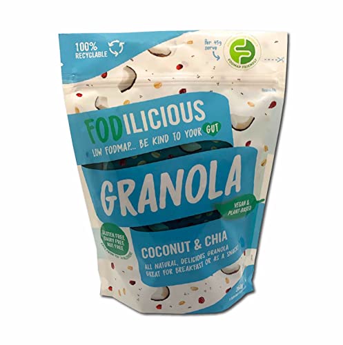 Fodilicious Low Fodmap Certified Granola, Coconut & Chia - Gluten Free, Vegan & Plant-Based, Allergen Free, Nut Free Granola, Non Gmo, Low Calorie Cereal 3 X 360G #TOP3