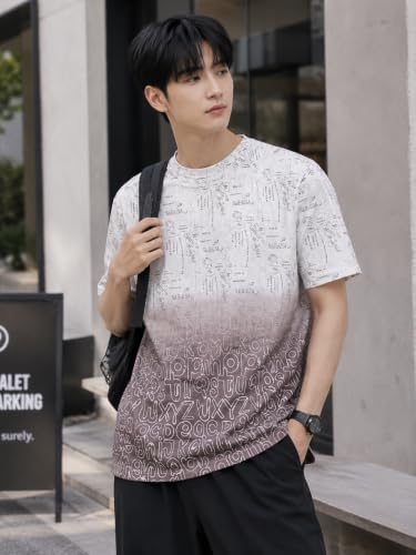 Image of London Hills Men's Cotton Printed Ombre Gradient T-Shirt | Loose Fit Casual Wear | Short Sleeve Crew Neck | Soft Breathable Fabric for Daily & Streetwear Use