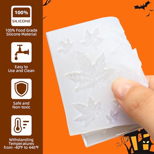Image of 7 Pcs Pumpkin Silicone Molds, Halloween Pumpkin Candle Molds, Fall Maple Leaf Chocolate Mold for DIY Cake, Chocolate, Candy, Jelly, Wax Melt, Ice Cubes