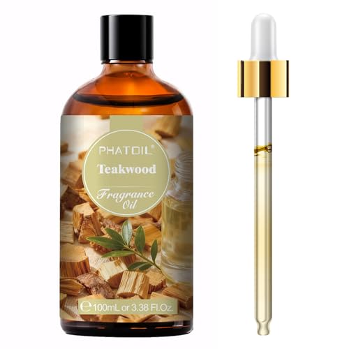 PHATOIL 3.38FL.OZ Teakwood Fragrance Oils for Aromatherapy Essential Oils for Diffusers for Home Perfect for Diffuser Yoga Skin Care DIY Candle and Soap Making - 100ml