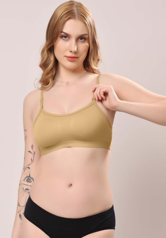 Image of London Hills Women's Cotton Sports Bra for Women Solid Bra Wireless & Non Padded Full Coverage Soft Hold Straps Super Combed Cotton Elastane Stretch Full Coverage Slip-On Active Bra