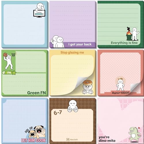 Funny Sticky Notes Set - 9 Unique Meme Designs, 3x3 Inch Aesthetic Memo Pads for Office Coworkers, Sarcastic Productivity Stationery, Trendy Desk Decor & School Supplies, 450 Sheets Total