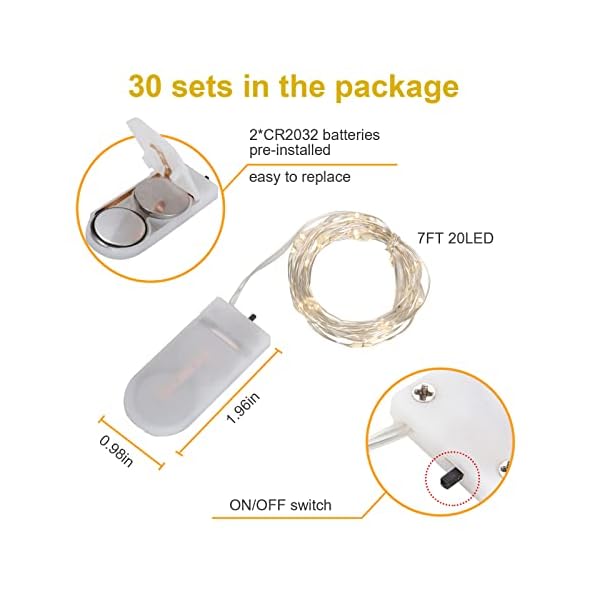 30 Stück LED-Lichterkette, batteriebetrieben, Mini-Lichterkette, 2.1 m, Silberdraht, 20 LEDs, kleine Glühwürmchen… – Bild 8