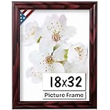 US Art Cherry 18x32 Picture Frame .75' Inch Wide - Cherry Wall Decor Handmade Solid Wood Frames with Preinstalled Hangers and UV Blocking Plexiglass 32x18 Frame