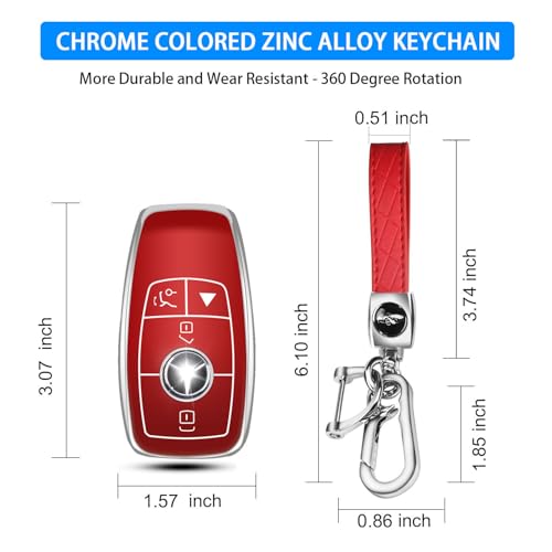 Image of QBUC for Mercedes Benz Key Fob Cover with Keychain(Red)
