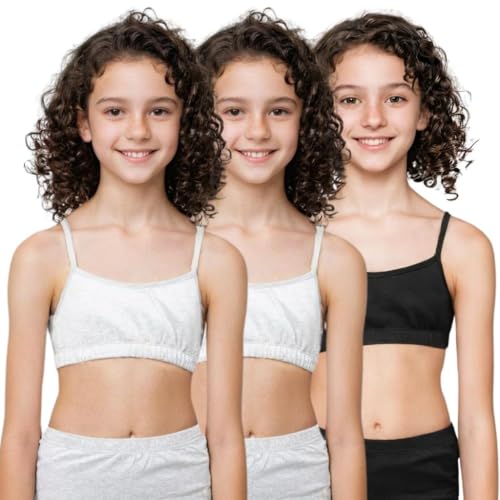 Image of ADIRA | Beginners Bra for Girls 13-14 Years | Flat Padding for Nipple Coverage | Comfortable Strecthy Cotton | Comfy-Breathable Beginners Bra & Super Soft Material | Pack of 3