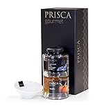 No Caja Gourmet compuesta por una Salsera de Porcelana SPAL Mermelada de Calabaza Prisca Gourmet 230gr, Mermelada de Arándanos en Vinagre Balsámico y Vino de Oporto 230gr