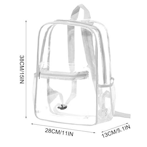 Heavy Duty Clear Backpack, PVC Transparent Backpack with Reinforced Padded Straps Stitches, Clear Bag with Side Pockets (White)2