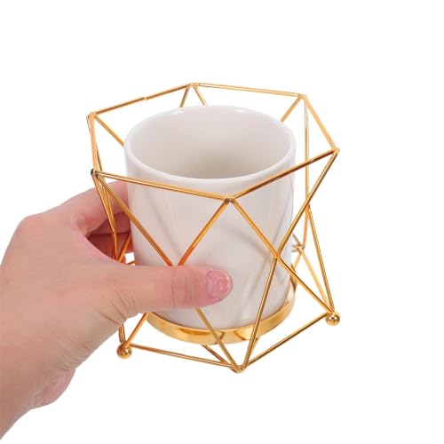 Rangement compact pour espace de travail encombré pot à crayons doré chic en fer - 5