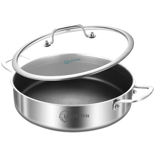 LOLYKITCH 2.8QT Tri-Ply Stainless Steel 10 Inch Non-Stick Saut&eacute; Pan with Lid,Induction Deep Cooking...