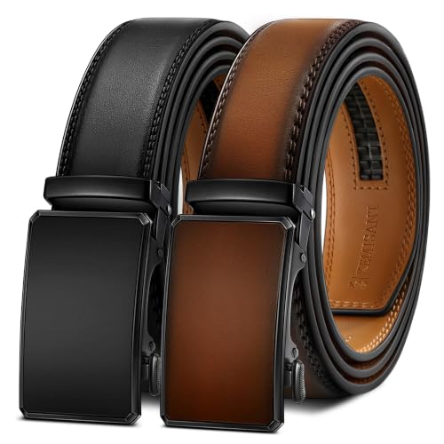 Image of KEMISANT Men's Ratchet Leather Belt 2Pack-Trimmable 1 3 /8 inch-Gift Boxed