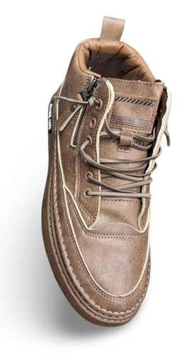 Image of High-Top Leather Sneakers, Lace-Up Casual Boots with Padded Collar, Herringbone Sole Pattern