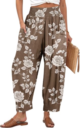 Image of TARSE Women's Linen Wide Leg Pants Baggy High Waist Palazzo Pants